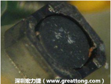 使用銀(Ag)鍍層的電源電感器(Power Inductors)，經過推力測試后，零件端點上已經看不到任何鍍層的痕跡了，所以其耐推力就比較小。