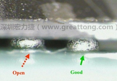 BGA錫球直徑變大，表示焊錫空焊(solder skip)