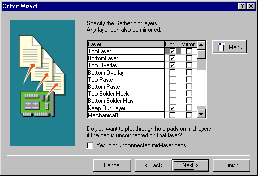 決定Gerber文件要繪制的板層，依據(jù)實(shí)際狀況勾選各個(gè)板層。