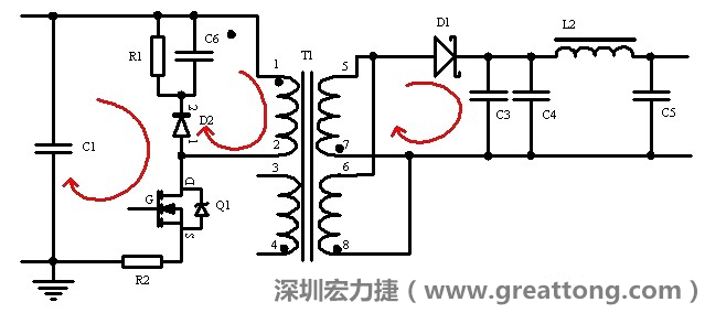 元件布局的時候，要優(yōu)先考慮高頻脈沖電流和大電流的環(huán)路面積，盡可能地減小,以抑制開關電源的輻射干擾