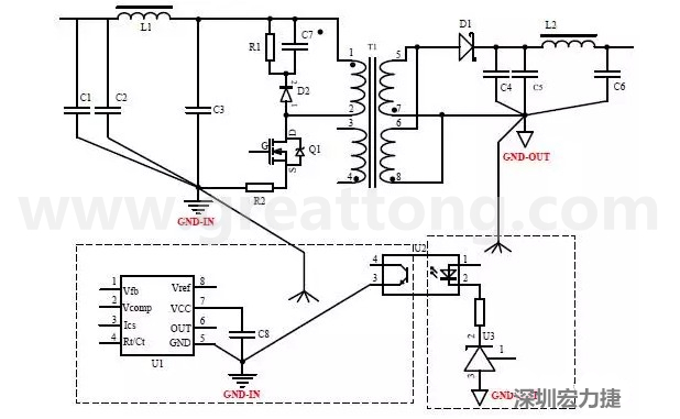 功率回路和控制回路要注意分開(kāi)，采用單點(diǎn)接地方式