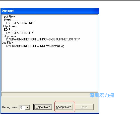 系統(tǒng)彈出一個輸出窗口，點擊 Accept Data。完成后點擊“確定”，再點擊“Done”關(guān)閉輸出窗口。退出 Omninet for Windows。