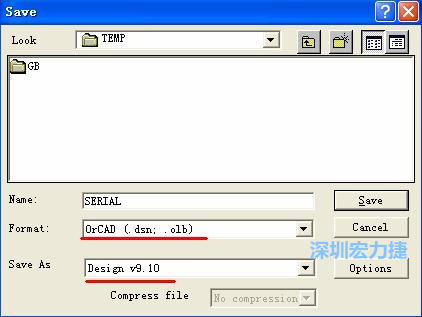 選擇菜單 File－Save As，輸出格式選 ORCAD 9.10。