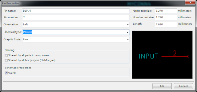 按下工具 "Add pins to the component"， 如底下畫面，  Electrical type 都選 Passive