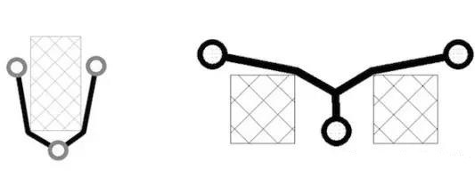 圖12：樹(shù)和(灰色顯示的)障礙物。(a)最小生成樹(shù)，(b)Steiner樹(shù)。