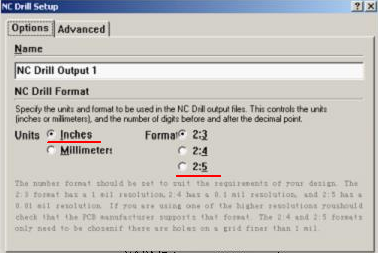 將格式改為“Inches 2：5”（ 以確保資料精度，反之孔與線路有偏移現(xiàn)象；）點(diǎn)OK完成鉆孔文件轉(zhuǎn)換