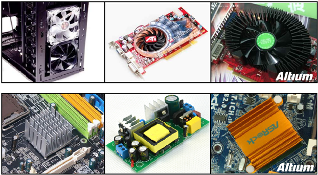 承載大電流的電路中功耗損失所產(chǎn)生的熱量應(yīng)梳離發(fā)熱器件以對抗溫升。大家都可能熟悉電腦處理器上使用的風(fēng)扇和散熱片。